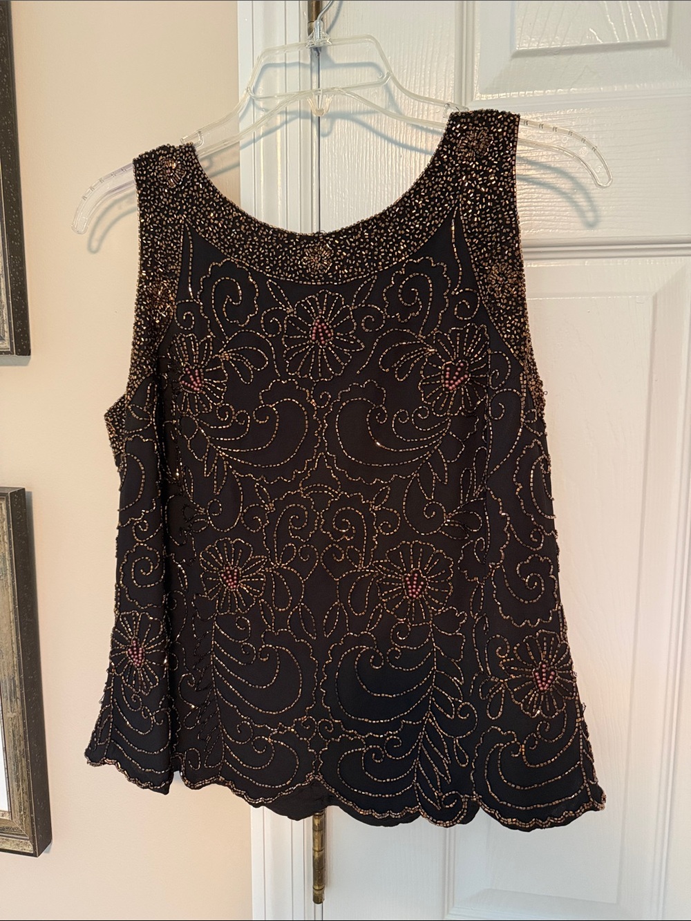 Embellished Black Beaded Sleeveless Camisole
